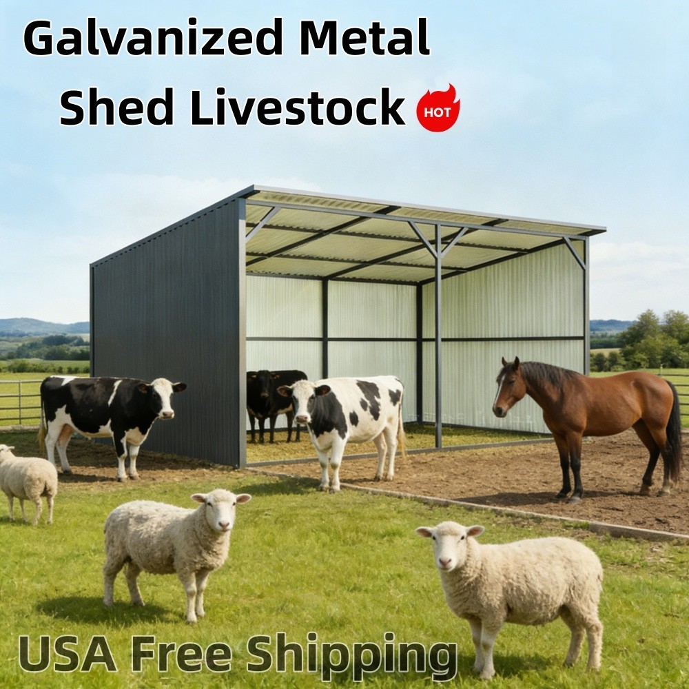 New 20×12 Ft Metal Livestock Shelter Run-in Shed for Cattle Horse Goat USA Stock