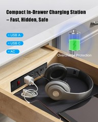 Compact in-Drawer Charging Station Power Strip with PD 20W USB Ports*2 AC…