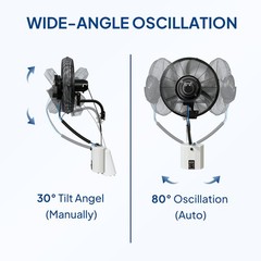 20″ Wall Mount Misting Fan, 4-Speeds Industrial Oscillating Fan w/6L Water Tank