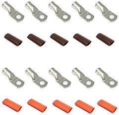 Tinned Copper Cable Lug End Terminal Ring Connectors + Adhesive Shrink Tubing