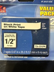 Brother Genuine P-touch TZE-2312PK Tape, 1/2″ Tape, Black on White – 2 Pack, NEW