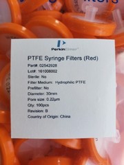 Perkin Elmer 02542928 PTFE (Hydrophilic) Syringe Filters, 0.22 µm, 30 mm 100pcs