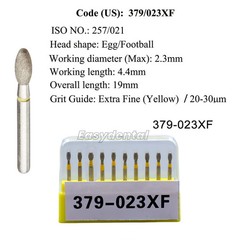 30 Burs Dental Diamond Burs FG 379/023XF EGG Shape Extra Fine Coarse Fine Yellow