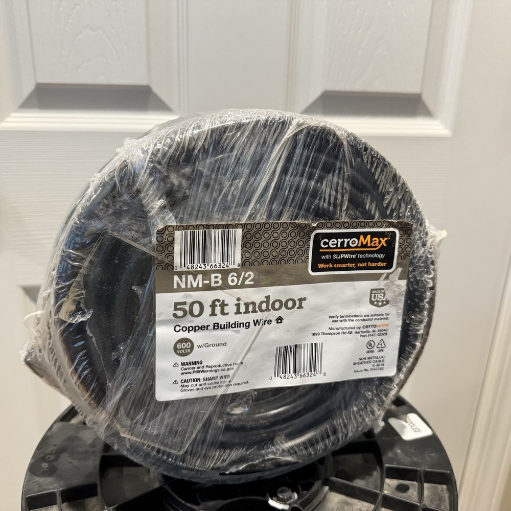 50 Ft. 6/2 Black Stranded Cerromax Slipwire Copper NM-B Wire With Ground 600V