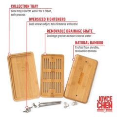 Joyce Chen Bamboo Tofu Press, Built-In Drainage Grate & Removable Drip Tray, Adj