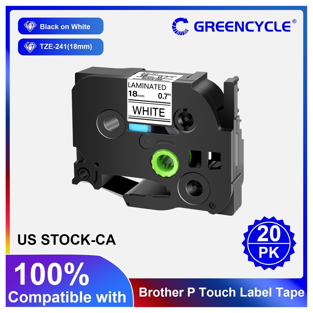 20PK Black on White Label Tape TZ TZe 241 TZ241 TZE241 3/4” for Brother PT-2030