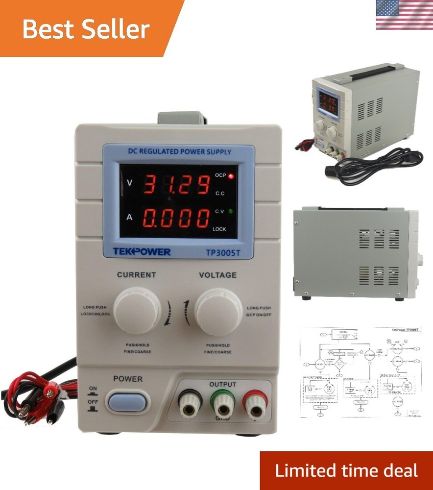 Variable Linear DC Power Supply, 0-30V @ 0-5A with Alligator Test Leads