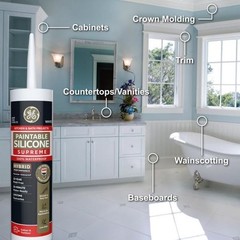 GE Supreme Paintable Silicone Caulk for Kitchen & Bathroom – 9.5 fl oz