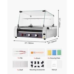 Electric 30 Hot Dog 11 Roller Commercial Grill Cooker Machine Cover 1600W