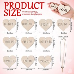 Blulu 100 Pcs Valentine Heart Unfinished Wooden Ornaments 2 in, Natural