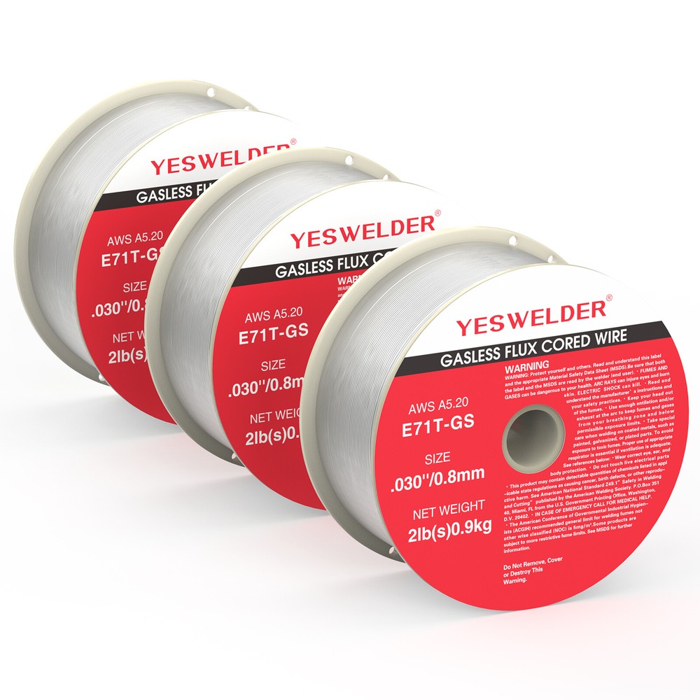 Gasless Flux Core Mig Wire, Mild Steel E71TGS .030 0.8mm, 2-Pound Spool, 3-Packs