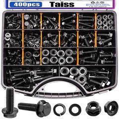 Taiss 400PCS Metric Flange Bolt Assortment kit,10.9 Grade M6x1.0, M8x1.25, M1…