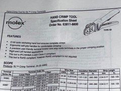 New Molex 63811-4400 Hand Crimp Tool Full Cycle Racheting Class 2 Compliant