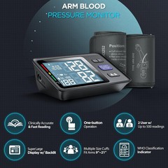 Blood Pressure Machine Upper Arm, 2 Size Cuffs M/L and XL, Medium/Large 9″-17…