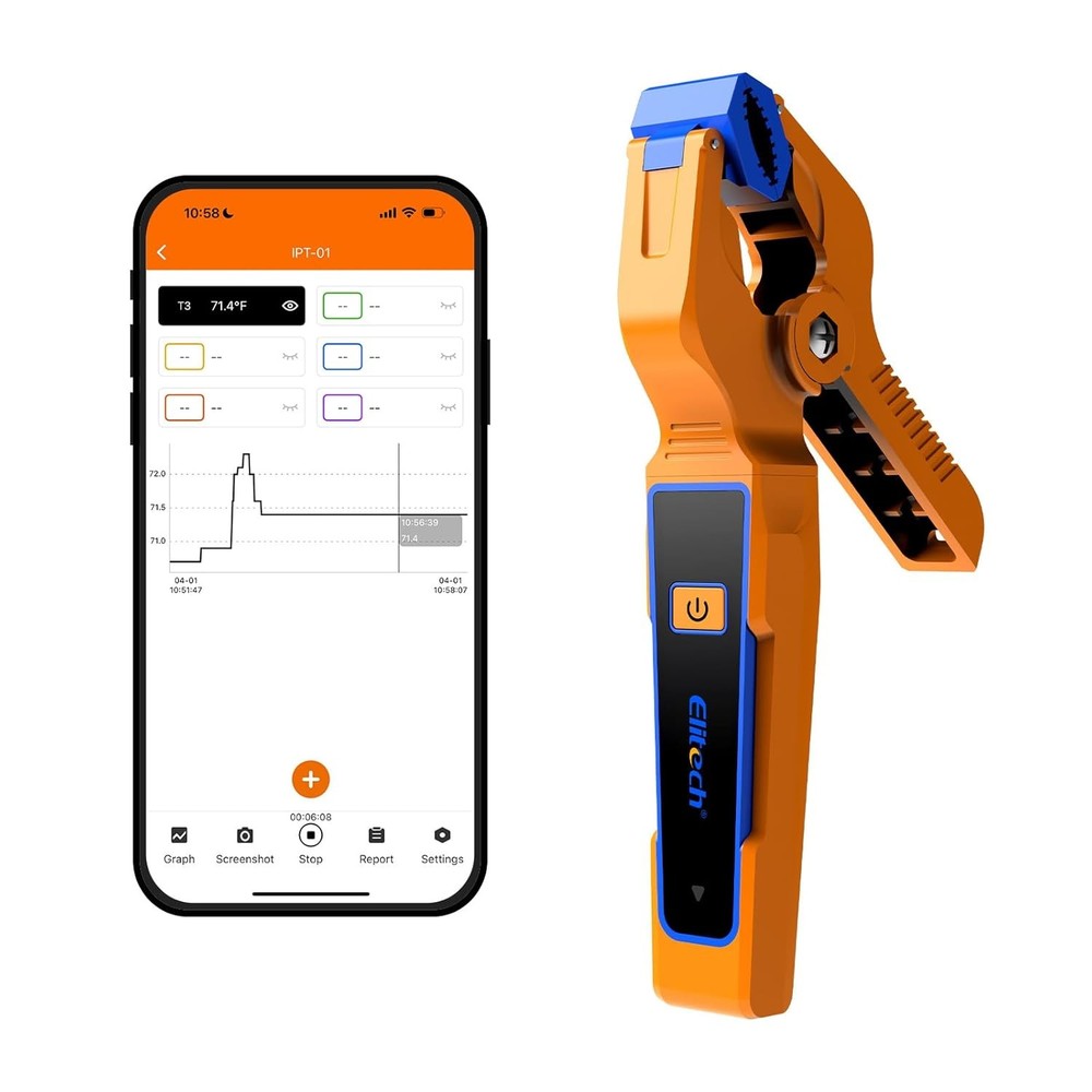 Elitech IPT-01 Wireless HVAC Temperature Probe Clamp Thermometer -40°F~302°F