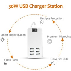 Multi 6 Port USB Hub Wall Charger Station Fast Charging Desktop AC Power Adapter