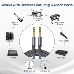 1/4 Inch TRS Instrument Cable 6.6ft 2-Pack,Straight 6.35mm Male Jack Stereo A…