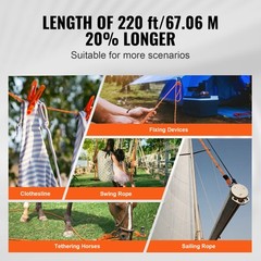 VEVOR Arborist Tree Climbing Rope Double Braid Polyester 1/2″ x 220′ 48-Strand