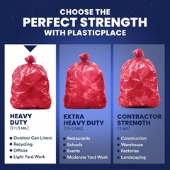 Plasticplace 55-60 Gallon Trash 1.2 Mil Red Heavy Duty Garbage Can 38 X 58 50