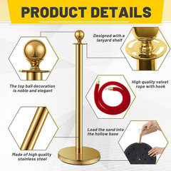 Gold Stanchion Set with Velvet Ropes for Events, Parties & Photo Booths