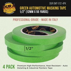 Dura-Gold Green Automotive Masking Tape 1/2 Inch (12mm x 55 Yards), 4 Rolls – Pr