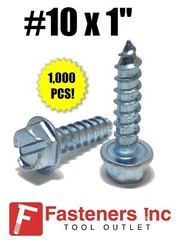 (Qty 1000) #10 x 1″ Hex Washer Head Slotted Sheet Metal Screw Zinc Plated