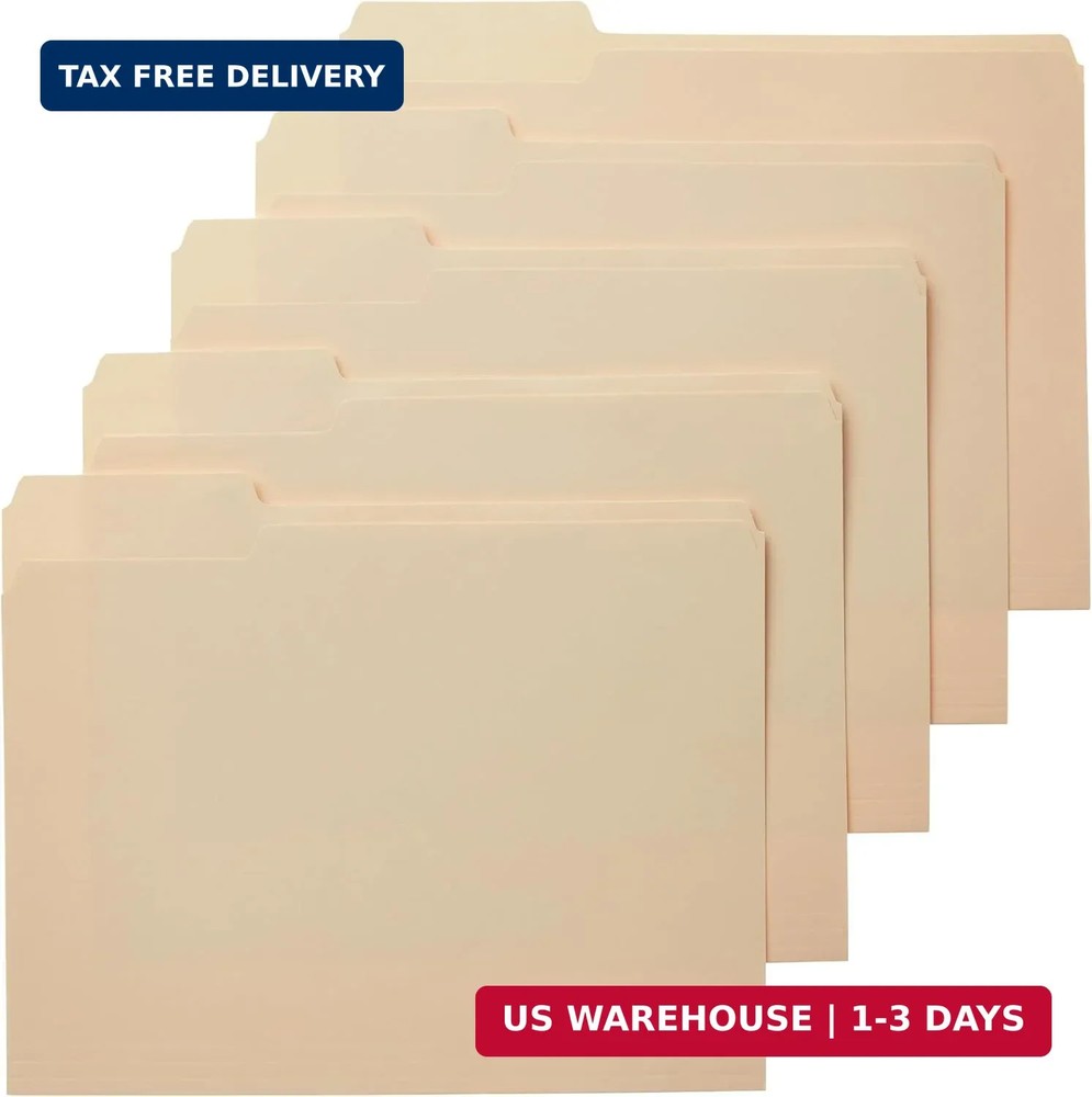 Amazon Basics File Folders 1/3 Cut Tabs Letter Size Manila 100 Pack