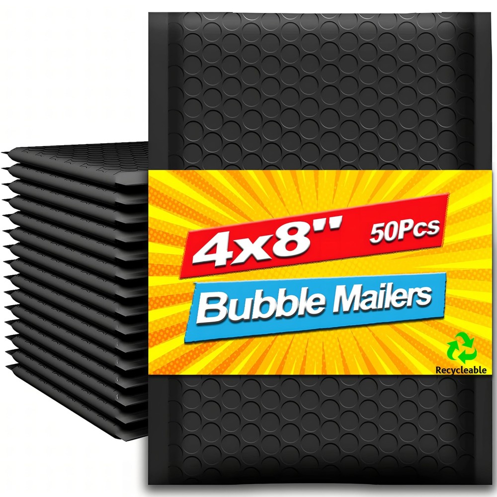 Bubble Mailers 4×8 Inches 50 Pack, Waterproof and Tear-Resistant Padded Maile…