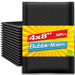 Bubble Mailers 4×8 Inches 50 Pack, Waterproof and Tear-Resistant Padded Maile…
