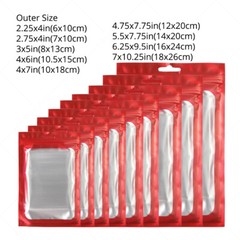 Multi-Size Matte Red Mylar Flat Zip Lock Pouch Bag For Storage w/ Window R10