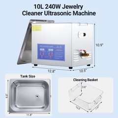 10L Ultrasonic – 240W, 40kHz, Digital Timer & Heater, Heavy-Duty Lab Cleaner
