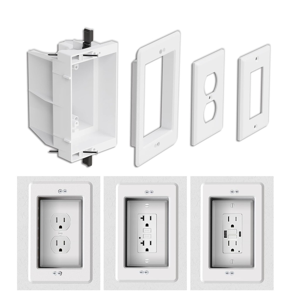 Recessed Outlet/Electrical Box Single Gang, Outlet White-1 Pack