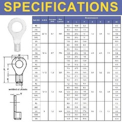 30pcs 10 Ring Terminals, AWG 8 Brazed Seam Copper Kit