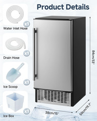 100lbs/24H Commercial Undercounter Ice Maker w/WaterFilter, Self-Cleaning &Timer