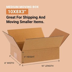 Shipping Boxes Flat 10″L x 8″W x 3″H 25-Pack – Corrugated Cardboard Box for M…