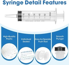 60mL Plastic Syringe for Liquid – 3 Pack Large Syringes with Adapter for Scienti