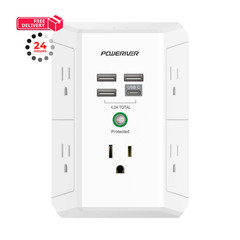 USB Wall Charger, POWERIVER Multi Outlet Extender Surge 3U1C/Standard, White
