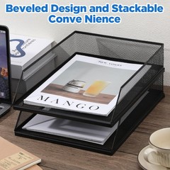 PercyEffie 2Pcs Paper Organizer for Desk Metal Letter 12.8 x 9.84 Inch, Black