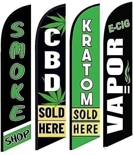 Smoke Shop Advertising Package of 4 Feather Banner Swooper Flags. CBD Sold…