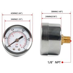 1/8INCH NPT Pressure Gauge 0-15 PSI w/3/8IN Back Mount 1.5IN Face Diameter