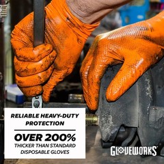 Gloveworks 100-Pack 8 Mil Nitrile Disposable Rubber Gloves, Medium, Orange