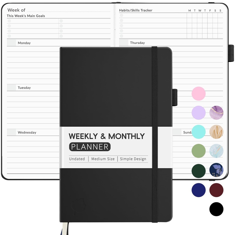 Undated Weekly Planner for 2025, Forvencer Simplified A5-Weekly, Black