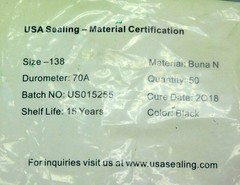 USA Sealing Buna N 138 O-Ring 70A Durometer 2-1/8″ID 2-5/16″OD Lot of Fifty (50)