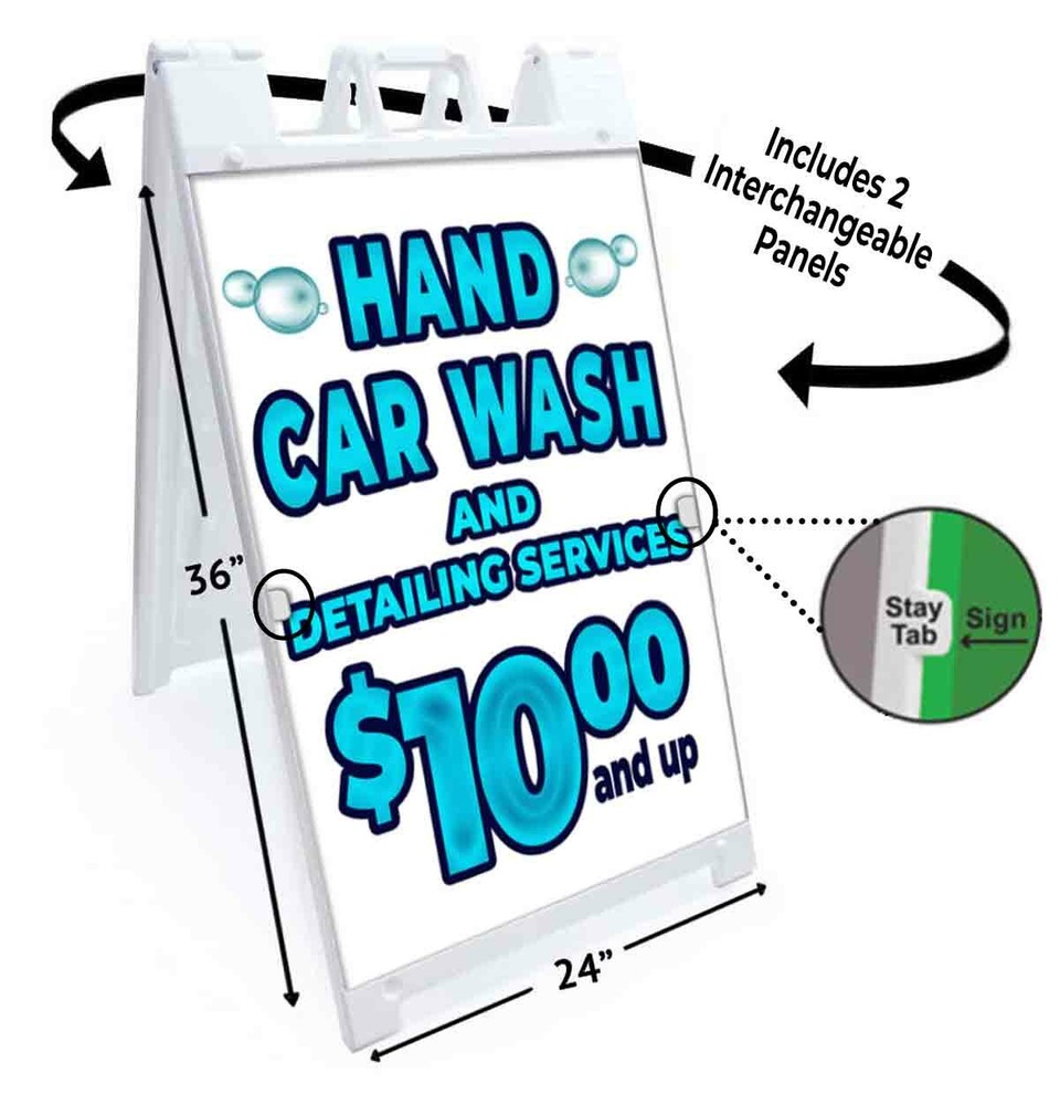 HAND CAR WASH $10 AND DETAILING Signicade 24×36 A Frame Plastic Sidewalk Sign