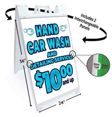 HAND CAR WASH $10 AND DETAILING Signicade 24×36 A Frame Plastic Sidewalk Sign
