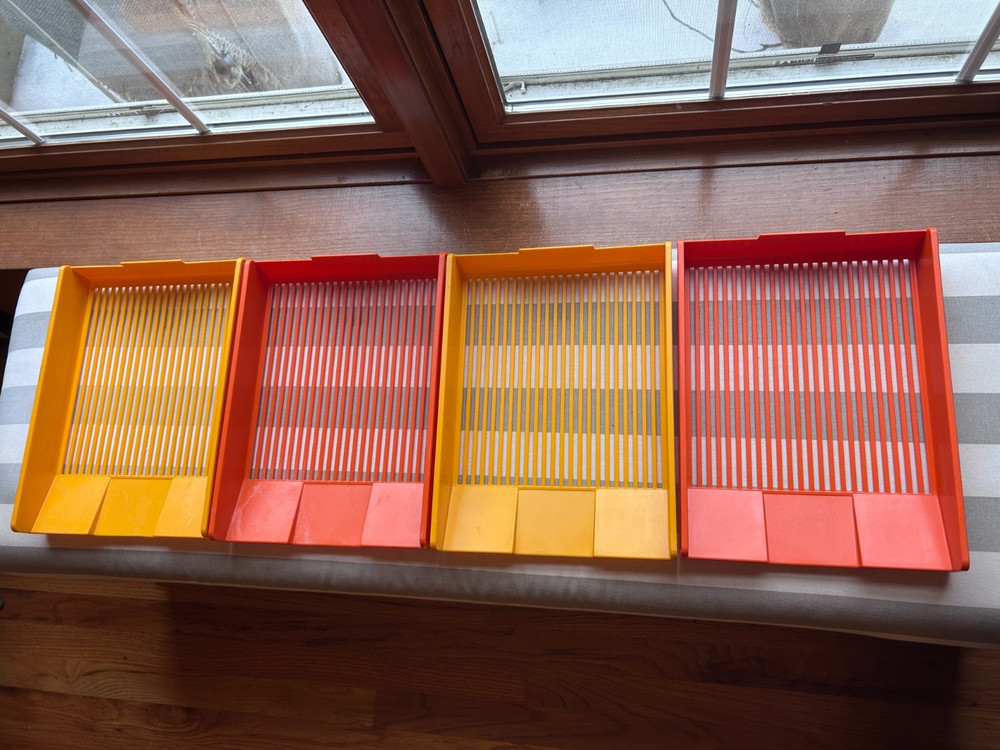 vintage Gustavsberg plastic stacking desk paper trays orange yellow MCM Sweden