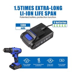 Jar-Owl 21V Tool Set Drill 350 In-Lb Torque 0-1350Rmp Variable Speed 10Mm 3/8