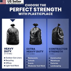 Plasticplace 55-60 Gallon Trash Bags │ 1.0 Mil │ 100 Count (Pack of 1), Black