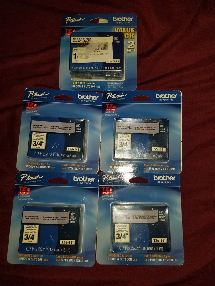 Lot of 4 Brother TZe-141 3/4″ & 2pk TZe-231 1/2″ New