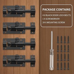 4 Pack 2″ Stainless Steel Barrel Bolt Slide Latch Black Door Gate Lock with Scre